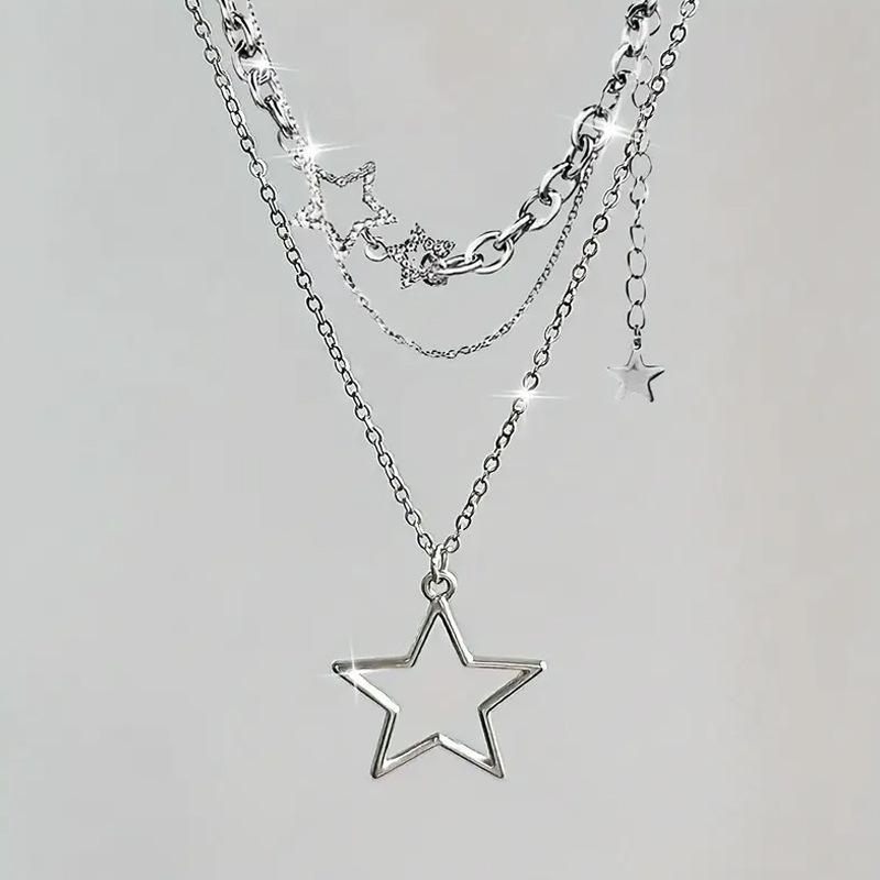 European and American Cross-Border 2024 New Five-Pointed Star Pendant Multi-Layer Necklace Stainless Steel Women's Jewelry Stylish Fashion Popular