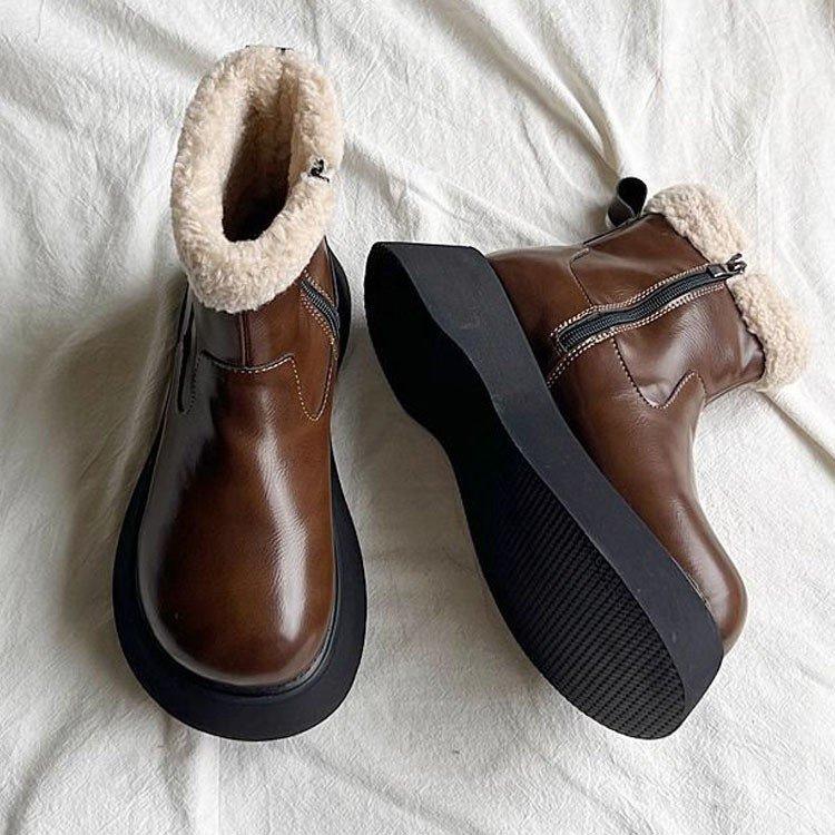 Northeast Large Cotton Shoes Women's 2024 Winter New Thick Sole Increased Snow Boots fleece-lined Warm Retro Big Head Martin Boots