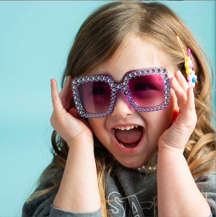 Children's Family Square Frame Bling Sunglasses Cross-Border Fashion Kidsren's Sun Protection Sunglasses Baby Beach Sunglasses