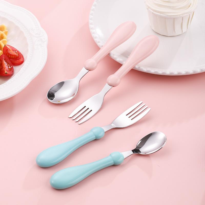 304 stainless steel children's tableware fork spoon suit creative baby food supplement feeding spoon cartoon spoon gift wholesale