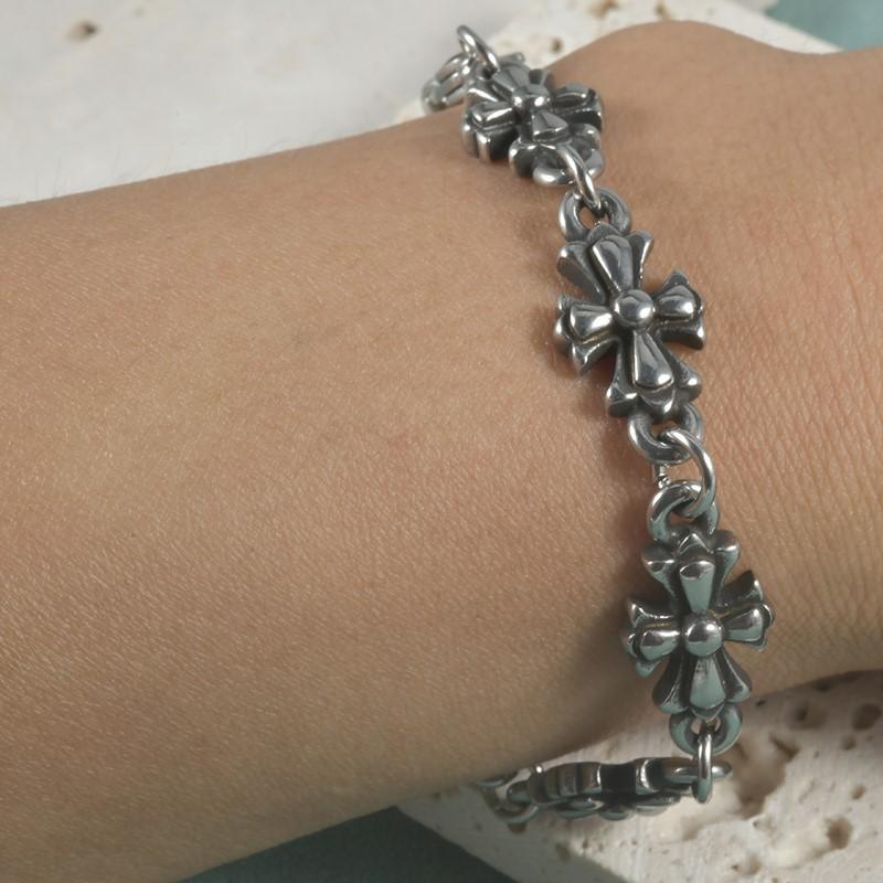 Ch Trendy Brand Double Cross Bracelet for Men, Popular in Europe and America, Retro Gothic Dark Style Bracelet for Women