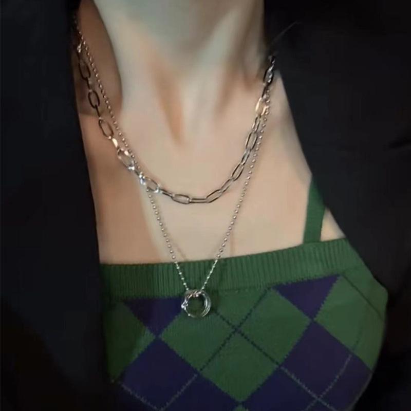 Titanium Steel Double-Layer Circle Necklace for Women, Niche Design with a High-End Feel, Ins-Style Sweater Chain, New Autumn and Winter Accessory for Women