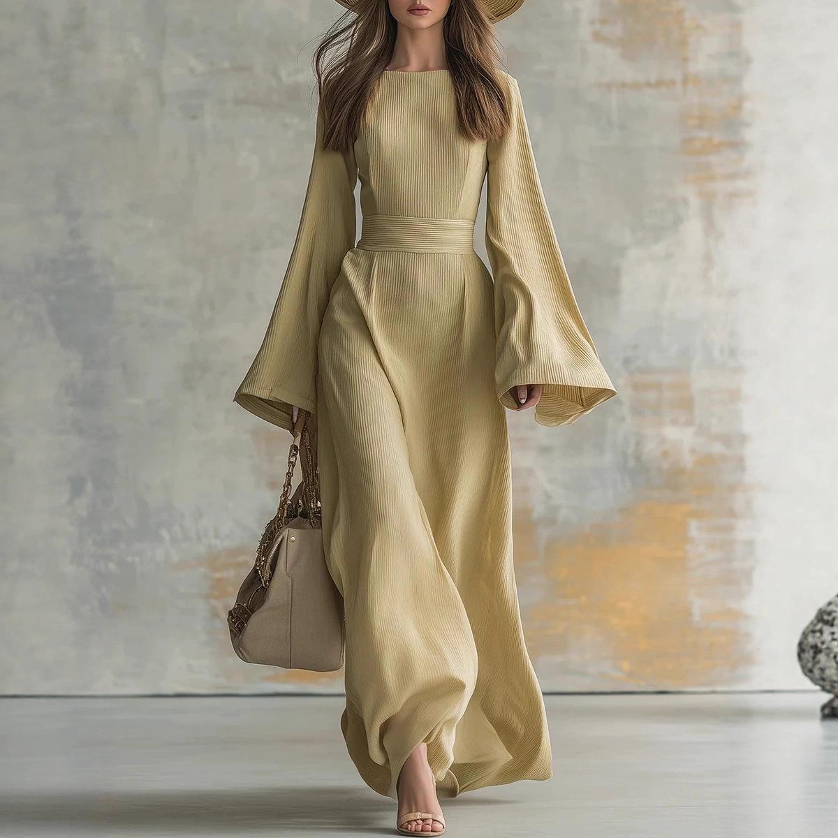 Di Yun European and American Style Elegant Solid Color Long-Sleeve Dress Women's Clothing 2026 Autumn and Winter Amazon Independent Site