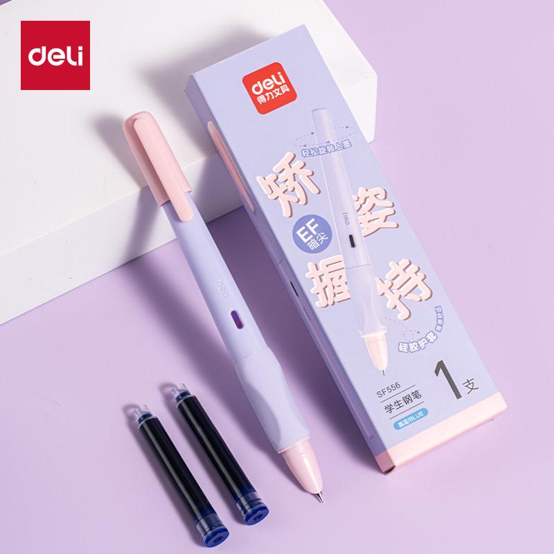 Deli SF556 Soft Grip Ergonomic Pen for 3-5th Grade Students, EF Nib Writing Practice Pen, Crystal Blue Stationery