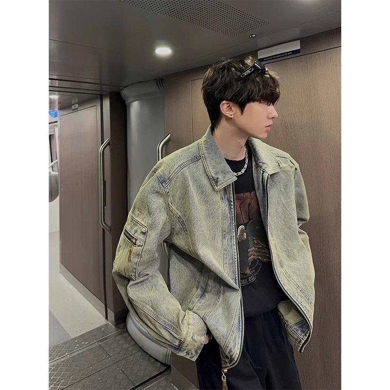Spring and autumn distressed washed jacket men's 2024 new ruffian handsome Denim coat American fashion brand all-match lapel top