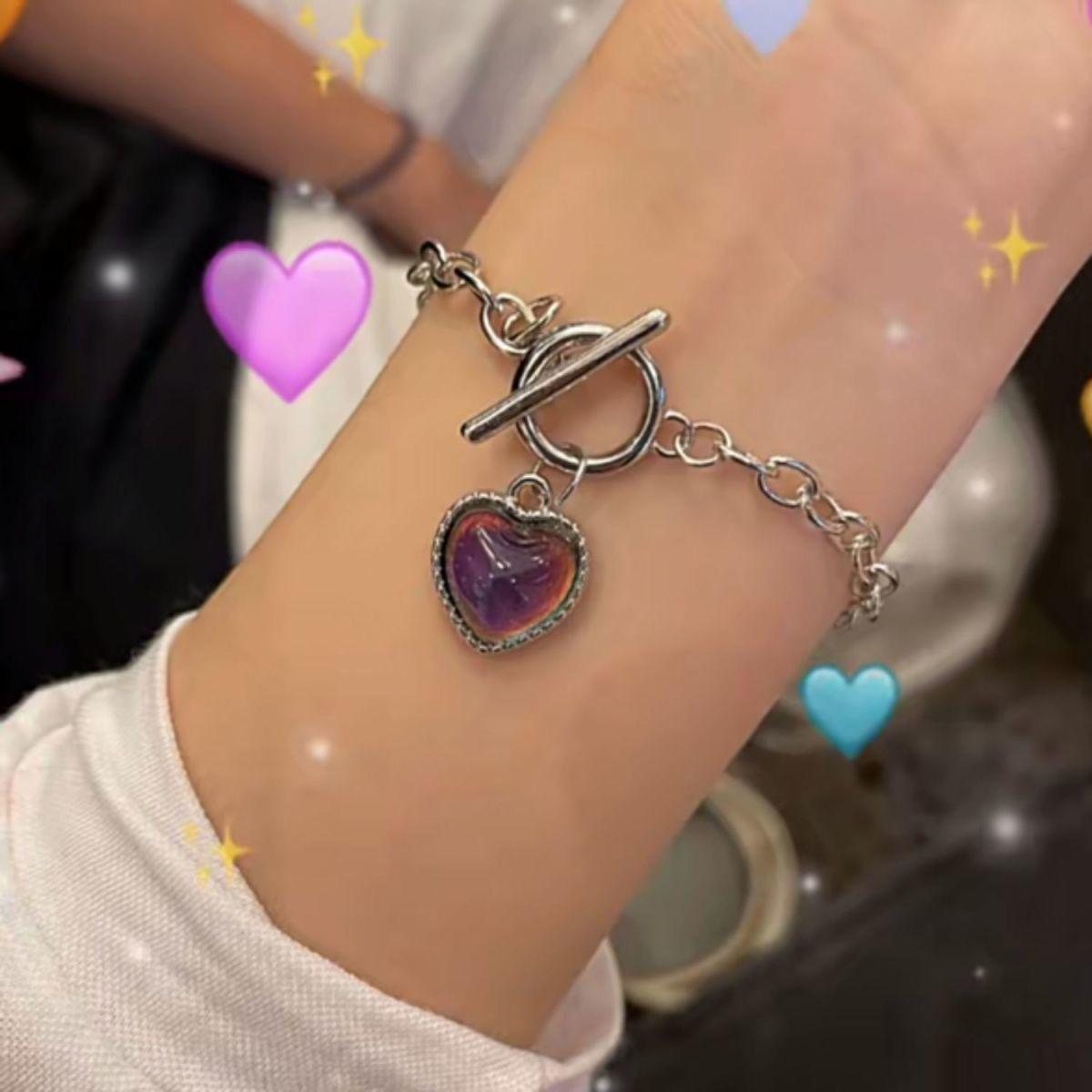Nice~High Temperature-Sensitive Color-Changing Heart Necklace for Women Ins Style Niche Design Trendy Street Style Clavicle Chain Bestie Necklace