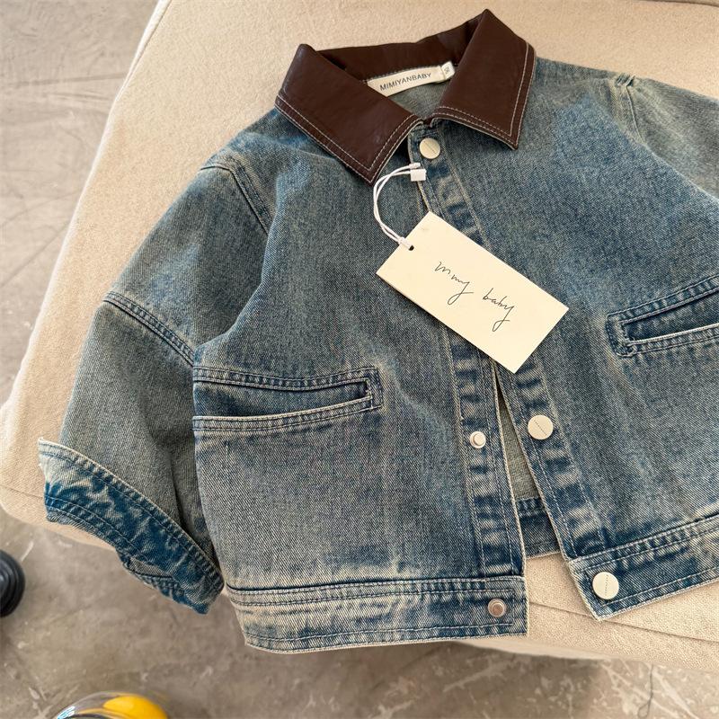 Children's Jacket 2026 Autumn New Product for Boys and Girls, Simple Turn-down Collar Denim Jacket, Baby Korean Style Jacket
