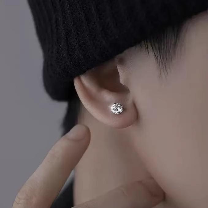 2025 Men's Non-Pierced Ear Clips, Men's Non-Pierced Korean Style Hip-Hop Earrings for Men and Women, White Diamond Earrings, Magnetic Earrings