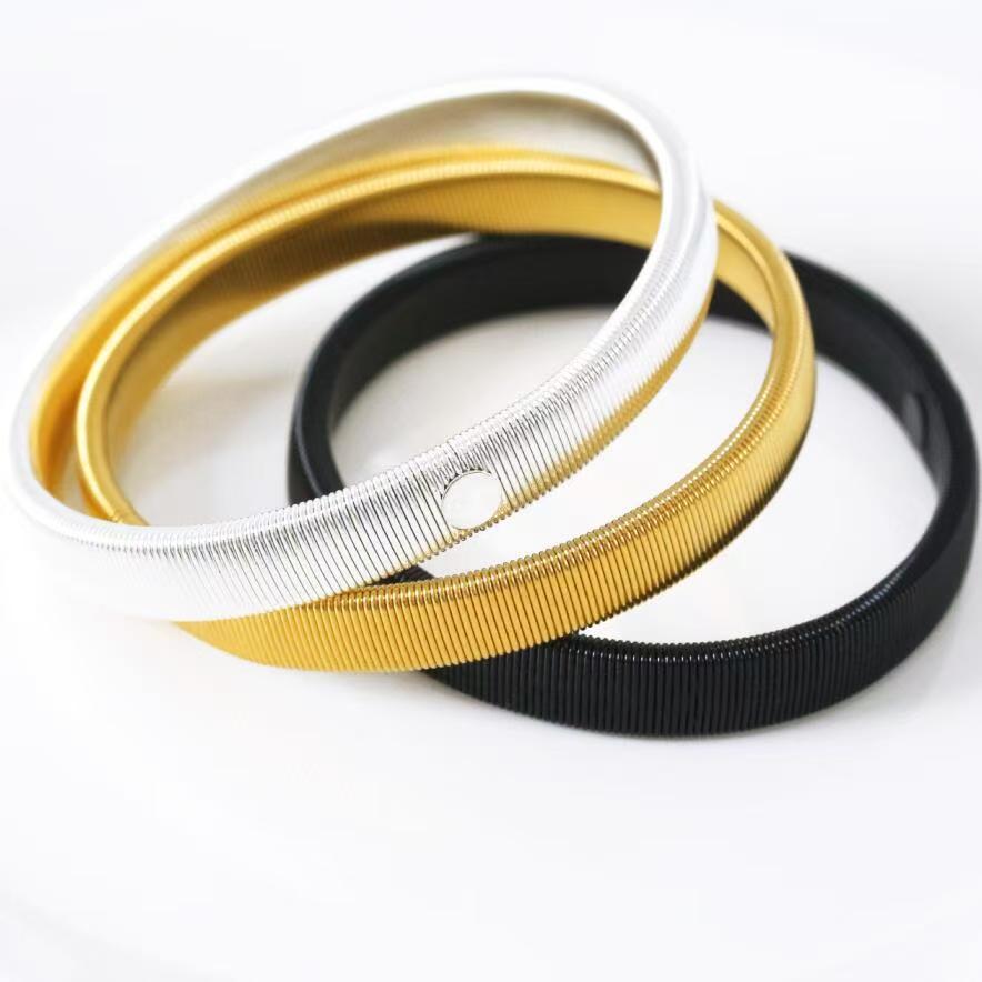 Cross-Border Men's Metal Spring Bracelets, Wristbands, Arm Rings, Couple Style Gold and Black Elastic Arm Rings