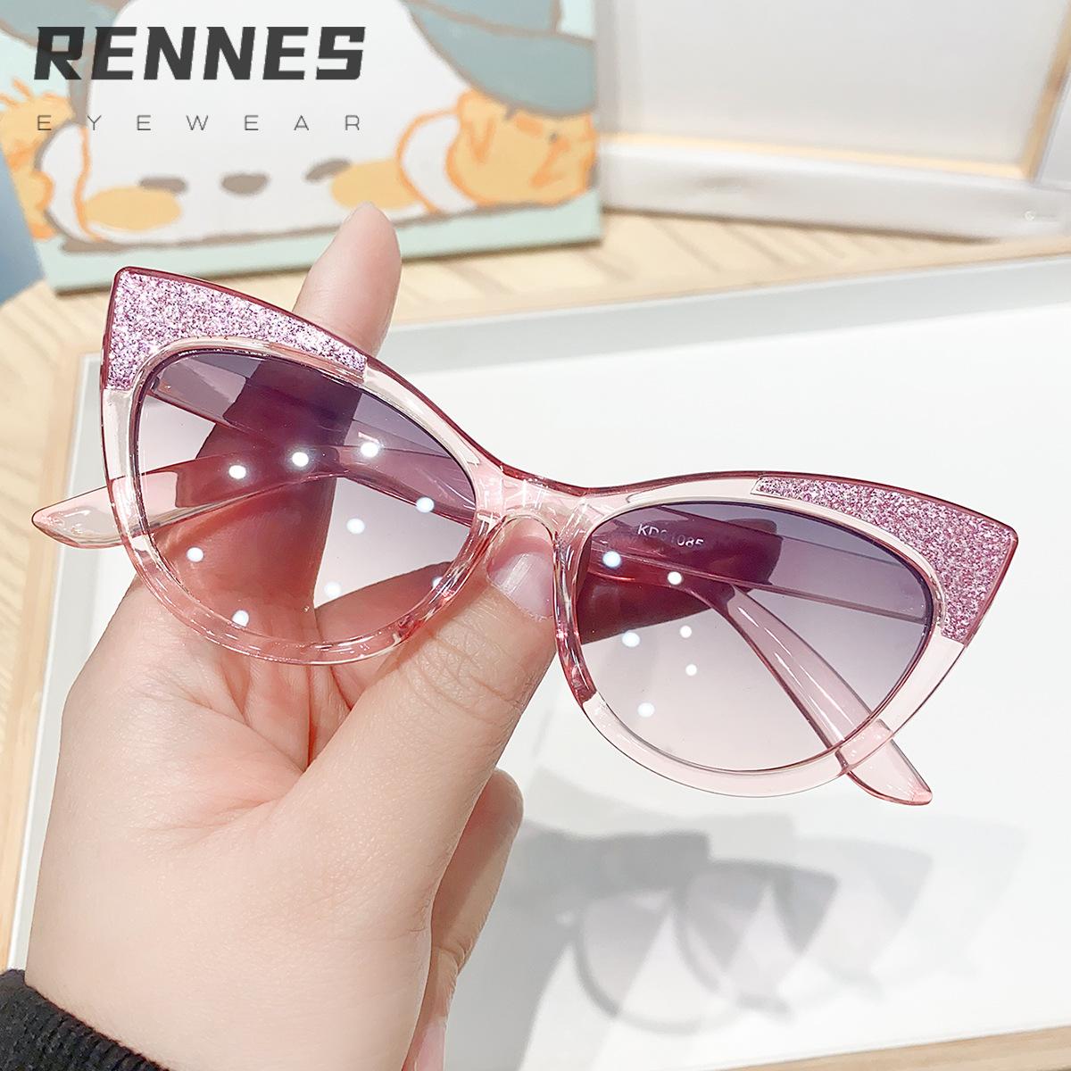 Rain Children's Cross-Border Shimmering Candy-Colored Cat-Eye Outdoor Sunshade Sunglasses Cute Baby Personality Street Style Sunglasses Trendy