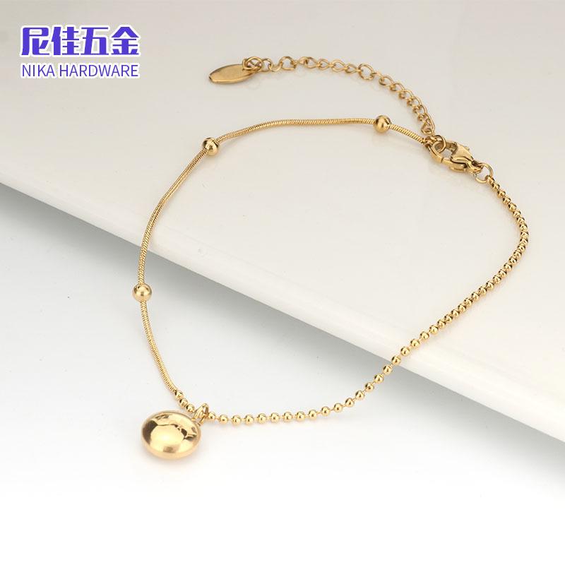 Titanium Steel Fadeless LUCKY Bean Anklet Internet Celebrity Fashion Niche Entry Luxury Golden Solid Small Bean Anklet