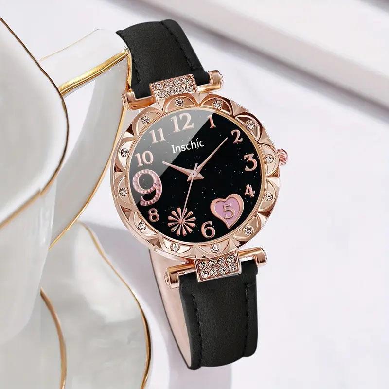 Ins Style Fashion Trend Female Student Quartz Watch Simple Leather Strap Watch for Girls with a High-End Feel and Rhinestone Strap Design