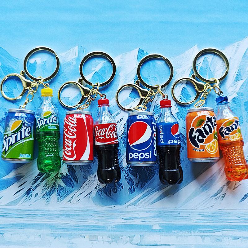 Cartoon simulation Coke Sprite beverage bottle can key chain Fanta couple bag car pendant small gift