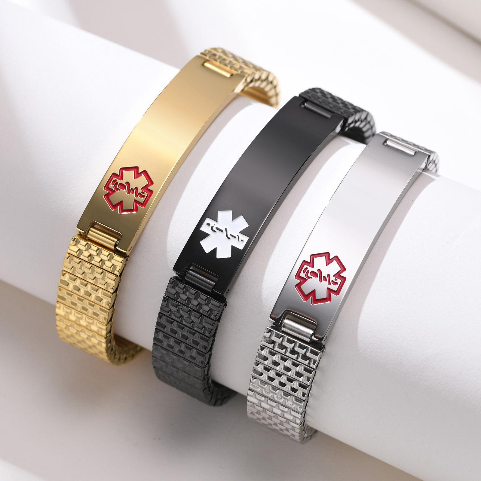 Cross-Border Bracelet Wholesale 12mm Stainless Steel Elastic Medical Sign Bracelet Korean Style Fashion Bracelet Br-263