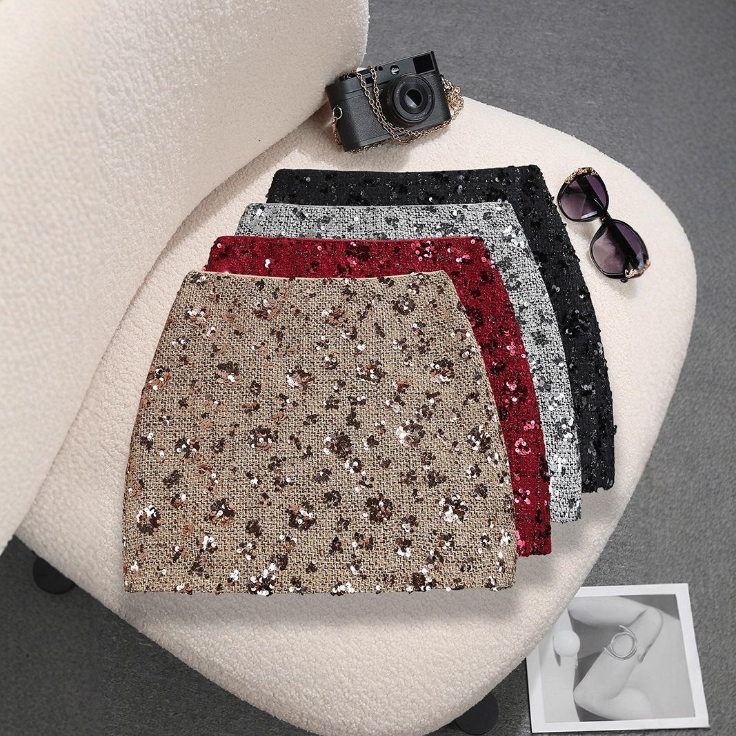 Chanel-Style Heavy Sequined Floral New Year Dress, Fashionable Women's High-Waisted Short Skirt for Petite Figures, Anti-Exposure, Bodycon 9857