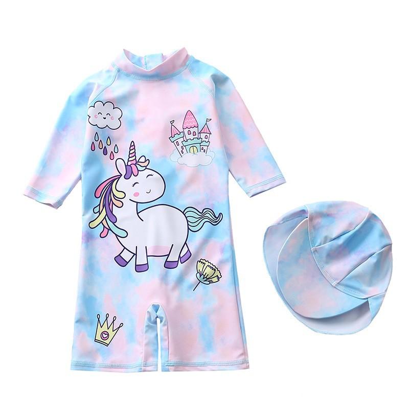 Children's Swimsuit Women's One-Piece Swimsuit European and American Large, Medium and Small Children's Surfing Suit Baby Long-Sleeved Girl's Swimsuit