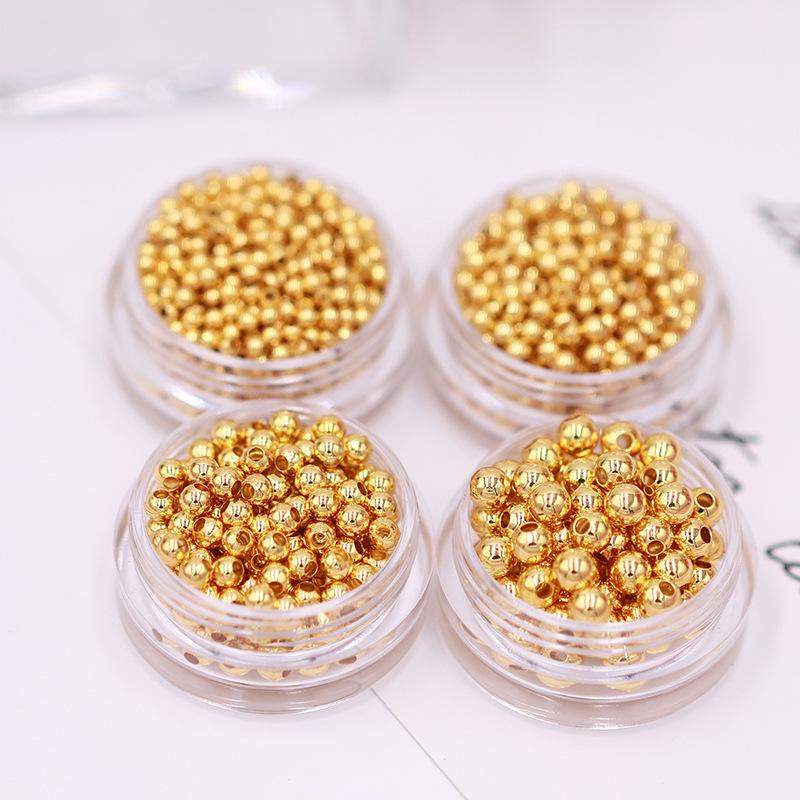 Color-Preserving Pure Copper Plated 18K Real Gold Small Gold Beads Round Beads Bracelet Necklace Spacer Beads DIY Handmade Beading Accessories D41D36