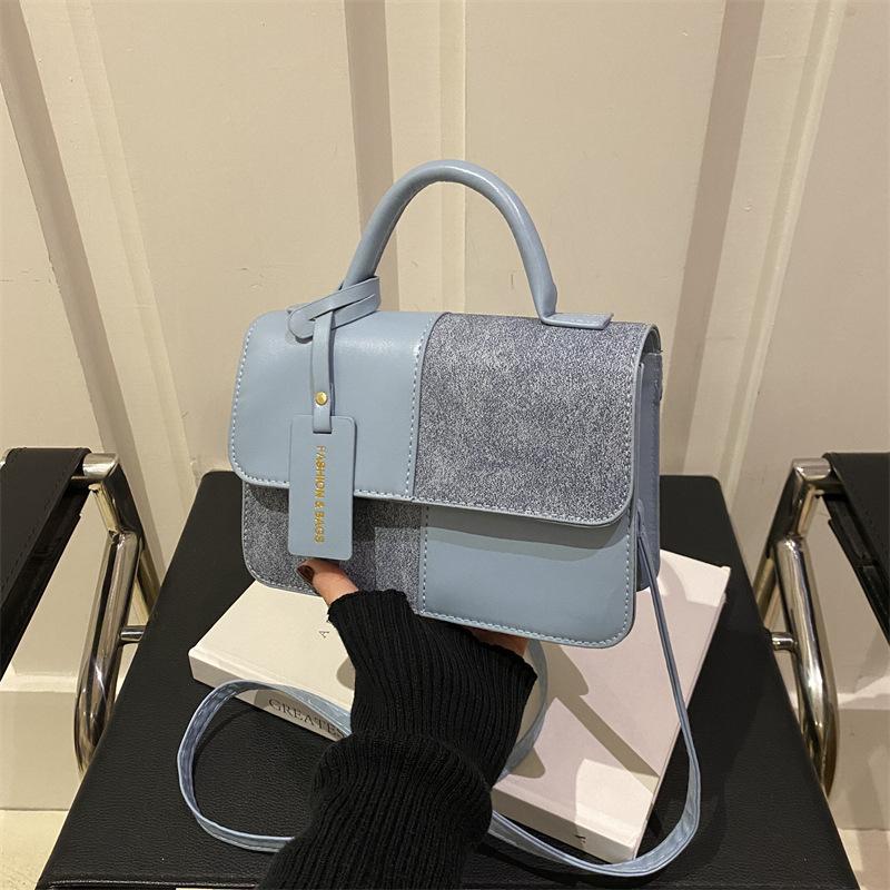 Winter Stitching 2024 Textile Trendy Crossbody Bag Small Square Bag Commuter Shoulder Popular Fashion Foreign Style Handbag This Year
