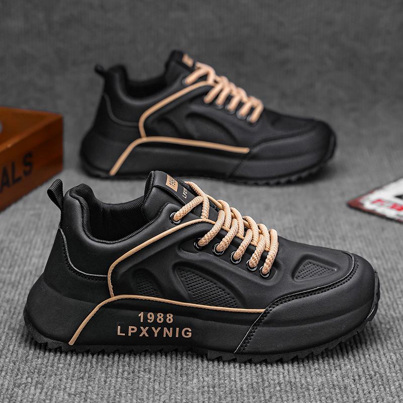 Cross-border plus size sneaker Europe Station Tide Brand Leather Dad Shoes Spring Student Men's Shoes Black Running Shoes Wholesale