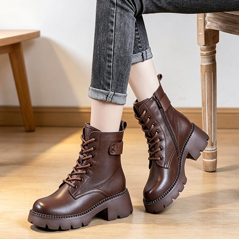 Soft Leather Boots for Women, Lightweight Soft Soles, 2025 New Retro Street Boots, Thick Soles, Heightening Boots in Stock