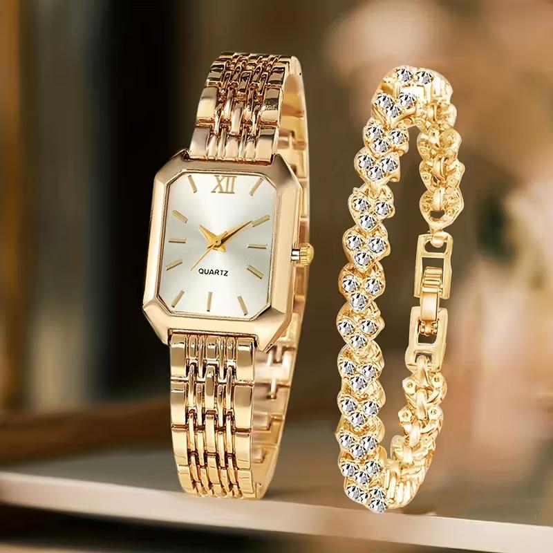 Cross-Border Popular Ins-Style Women's Watch, Fashionable and Simple Square Quartz Wristwatch, Versatile Watch Set for Female Students