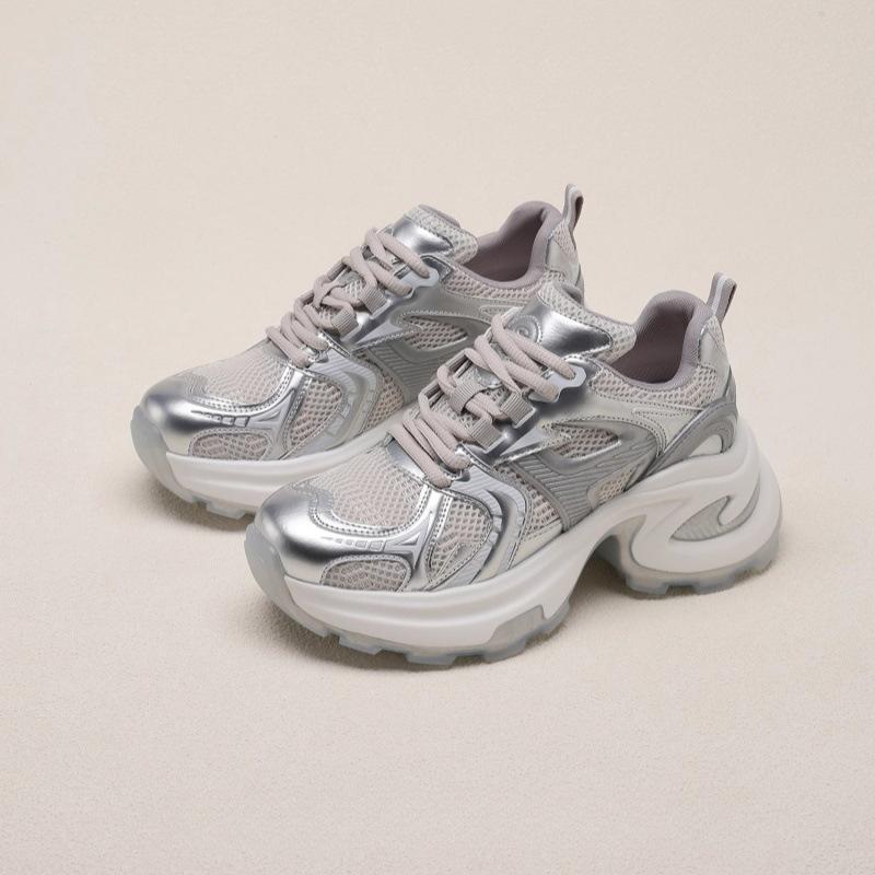 Full soft leather ~ thick bottom increased casual sneaker women's 2025 spring new mesh breathable fashion torre shoes