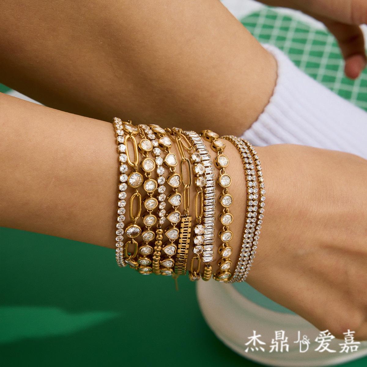 Jieding European and American Titanium Steel Jewelry Stainless Steel Stackable Bracelet Tennis Chain Cross-Border Niche Luxury Bracelet