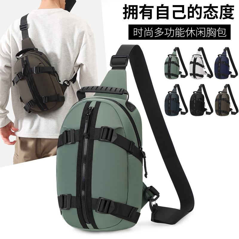 Shengxi Road Men's Chest Bag, Textured Sports Motorcycle Bag, Business Waist Bag, New Design, Large Capacity Single Shoulder Chest Bag