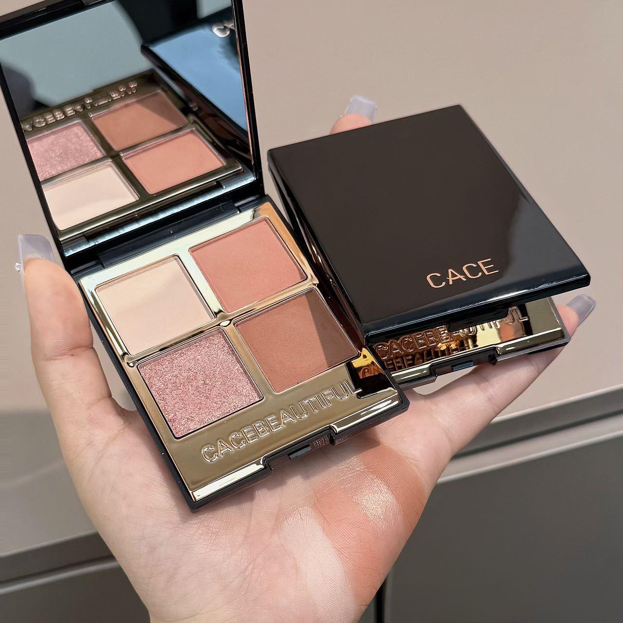 Cace Black Gold Four-Color Eye Shadow Earth Color Pearlescent Daily Four-Color Trendy Women's Makeup Portable Brown Dark Color