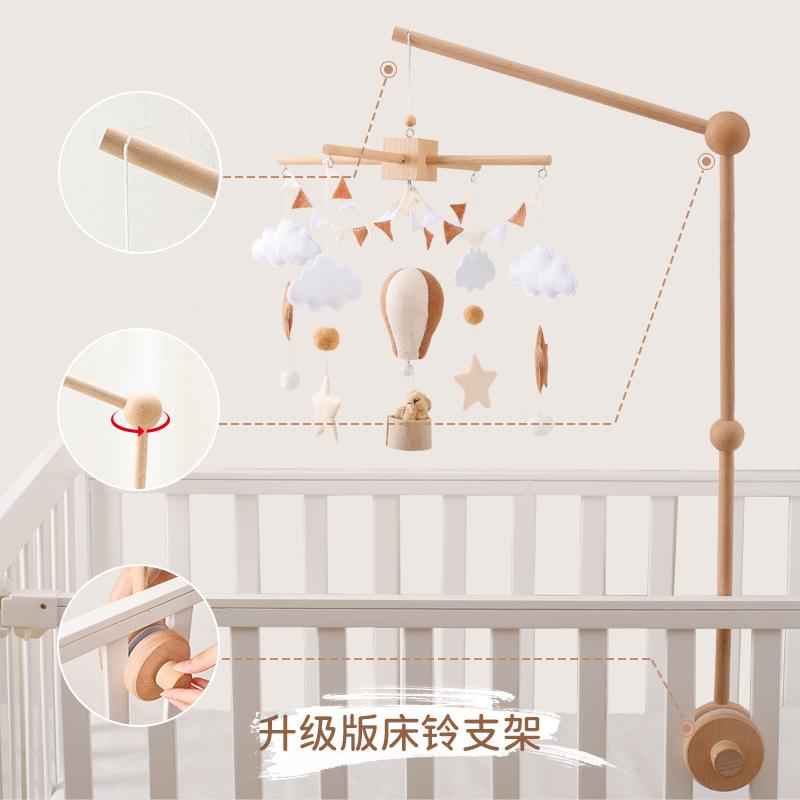 Amazon Wooden Baby Bed Bell Bracket Rotatable Baby Comforting Bracket Floor Hanging Wooden Bed Bell Toy