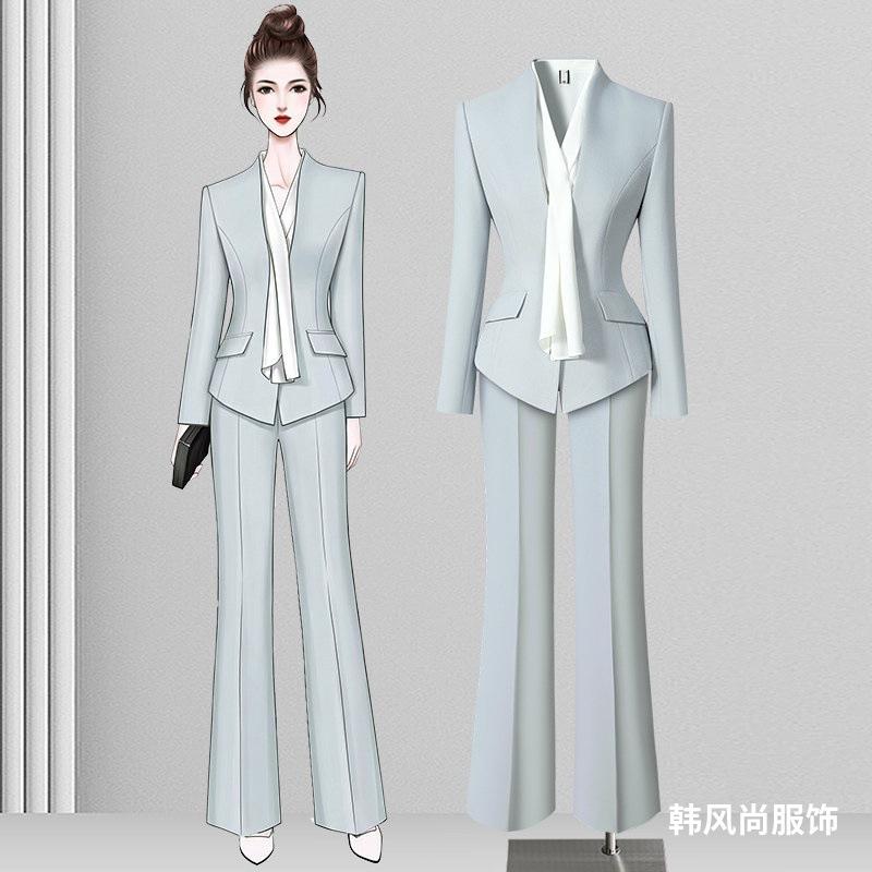Elegant women's suit set for autumn and winter, professional formal attire for commuting to work, customer service, hotel reception, and beauty salon uniforms