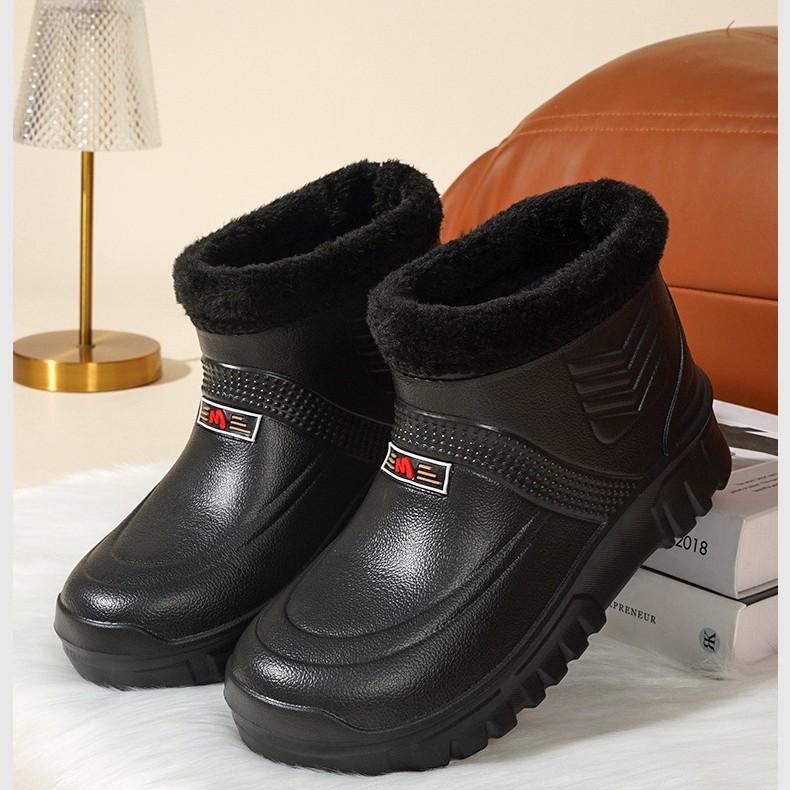 Fleece-lined men's and women's snow boots, warm rain boots, waterproof shoes for laundry, car washing, kitchen hygiene, and kitchen work shoes wholesale