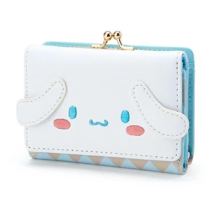 Highly attractive PU leather card holder wallet, short cute Japanese-style cartoon D-ring zipper buckle short wallet organizer