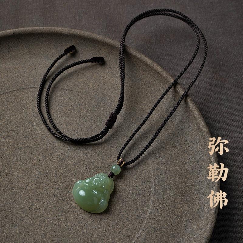 Buddha Pendant Maitreya Buddha Pendant Handmade Woven Necklace Women's Zodiac Year Amulet Pendant Smiling Buddha Gift