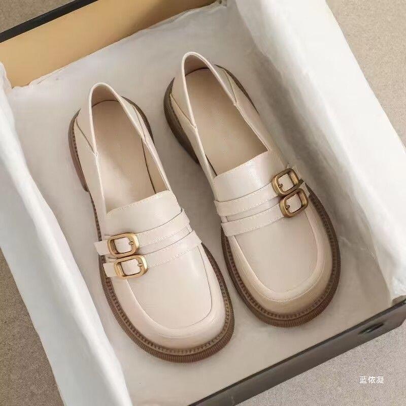 plus size women's shoes 35-43 wide fat feet 41 black small leather shoes spring and autumn flat shoes a pedal loafers 42