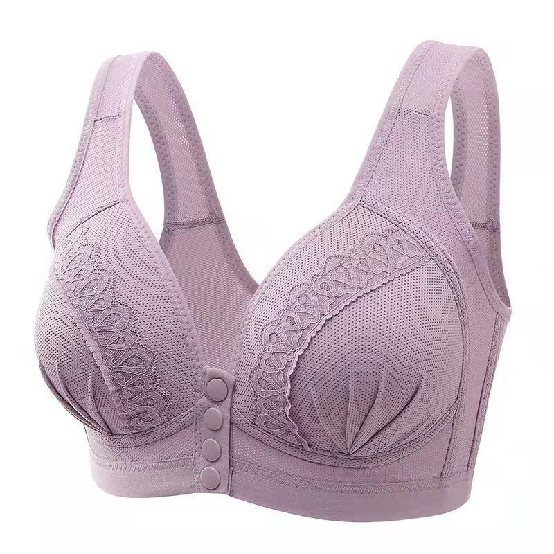 [] Middle-Aged and Elderly Women's Wireless Push-Up Bra, Vest-Style, Front-Opening, Thin, Full-Cup Women's Underwear