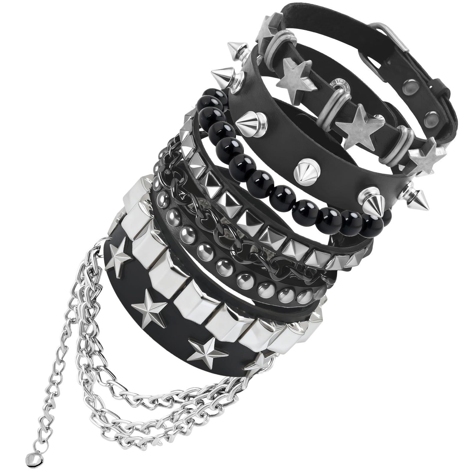 5-piece set of new cross-border hot-selling rivet pentagram alloy accessories and four-piece leather bracelet set