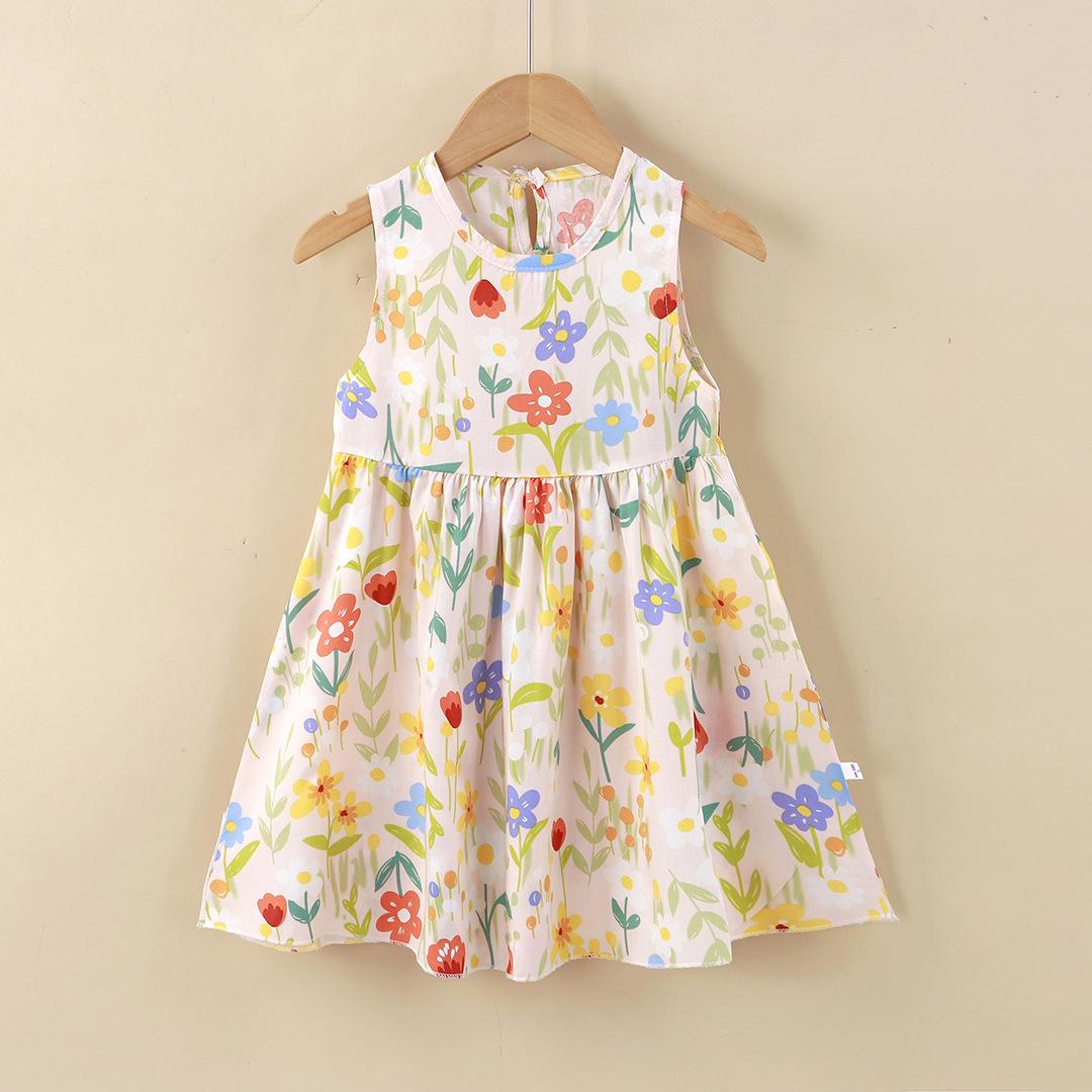 Girls Dress Cotton Silk Summer New Baby Girl Floral Princess Dress Vest Dress Korean Style Girl Skirt Children's Clothing