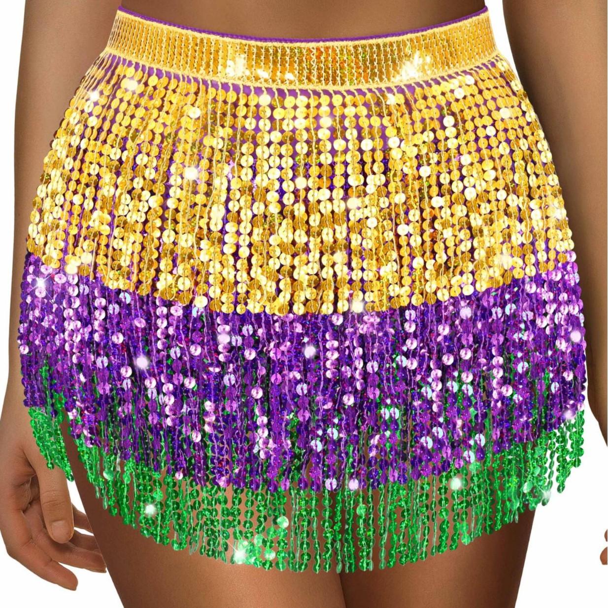 Halloween Cross-Border Belly Dance Hip Scarf Sequin Tassel Girdle Bohemian Belly Dance Waist Chain Dance Skirt for Women