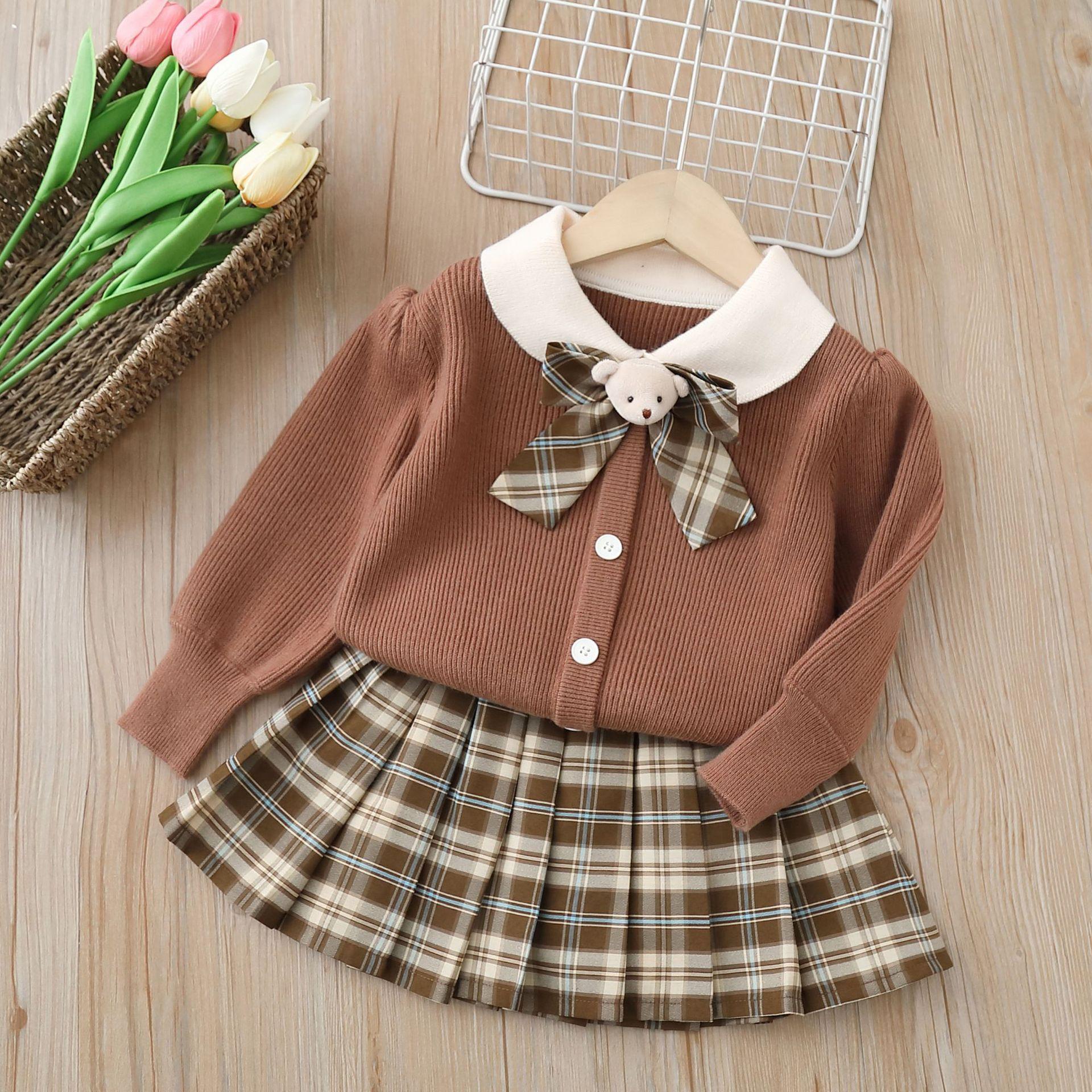 Children's Sweater Jk Suit 2023 Autum New Style Baby Girl Princess Dress Girl's Fashionable Two-Piece Autum Suit