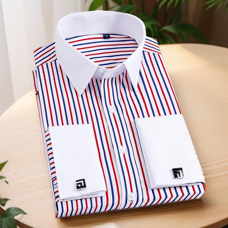 plus size 38-48 French Cufflinks Shirt Men's Long-sleeved Color Collar Business Casual Shirt Dress Collar Korean Style Repair