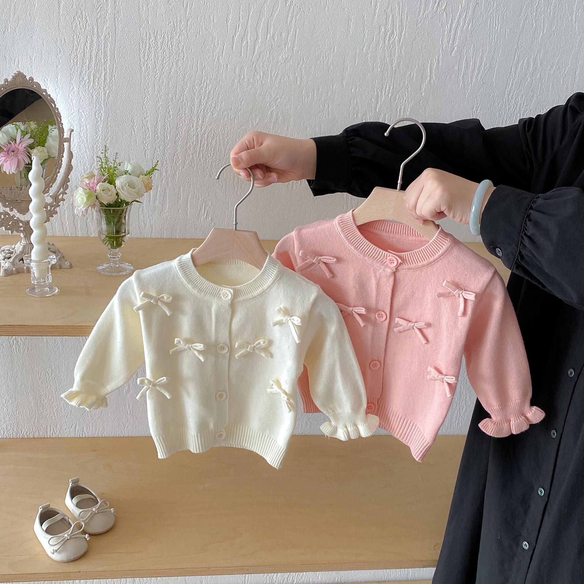 Baby Clothes Autumn New Style Girls Bow Knitted Cardigan Sweater Jacket Baby Girl Sweet Top K-Style