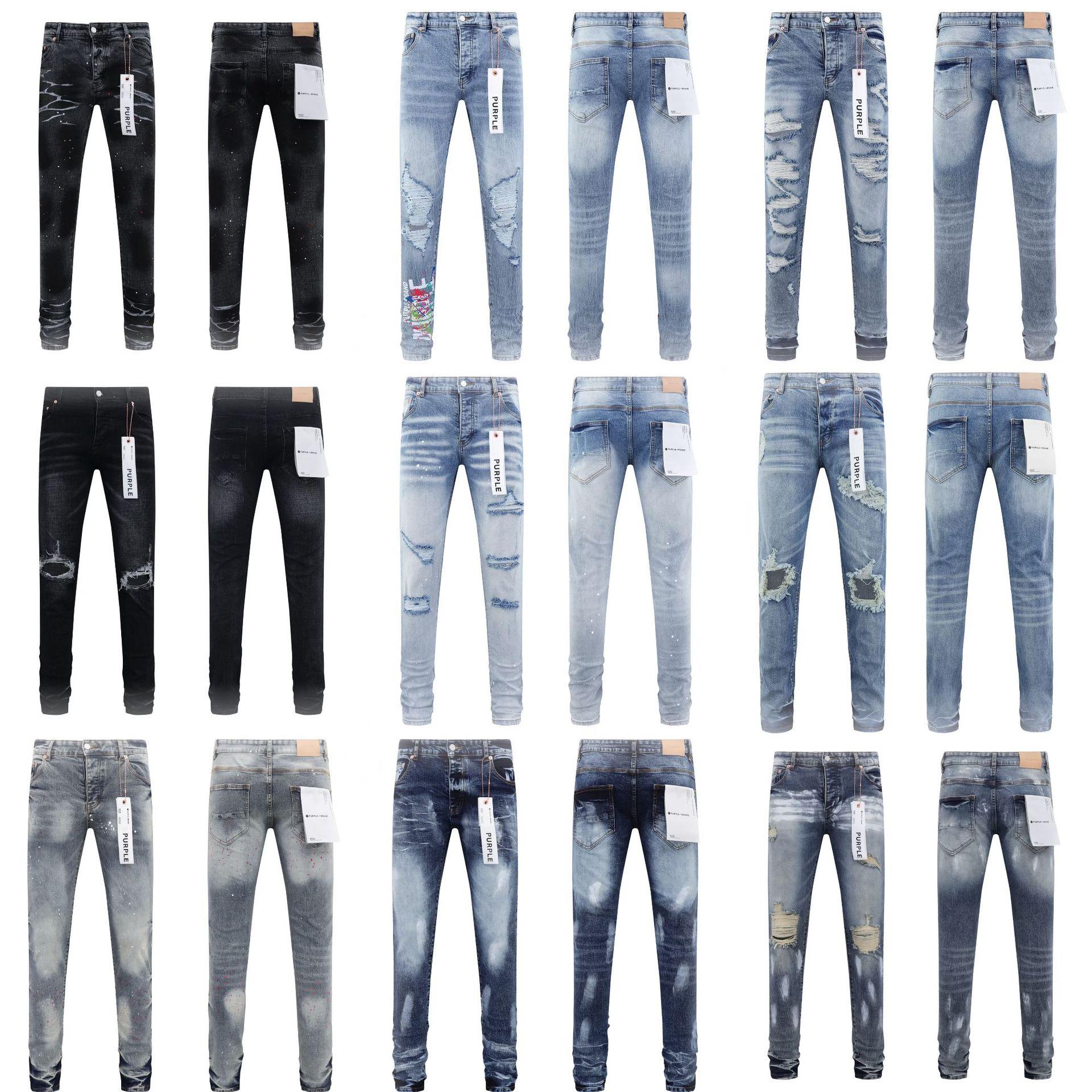 PURPLE BRAND JEANS trendy high street men's casual ripped design slim-fit skinny denim pants