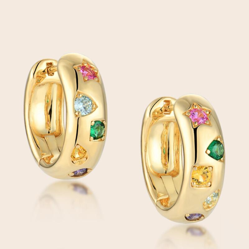 Ins Style Color Zircon Ear Ring Light Luxury Polygonal Ear Buckle Niche Light Luxury Elegant High Design Sense Earrings