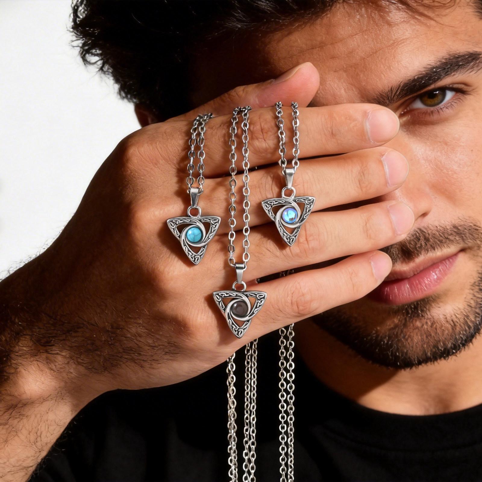 Foreign Trade Specializes in Stainless Steel Men's Personalized Retro Necklace Jewelry Star and Moon Turquoise Pendant Pn-2111