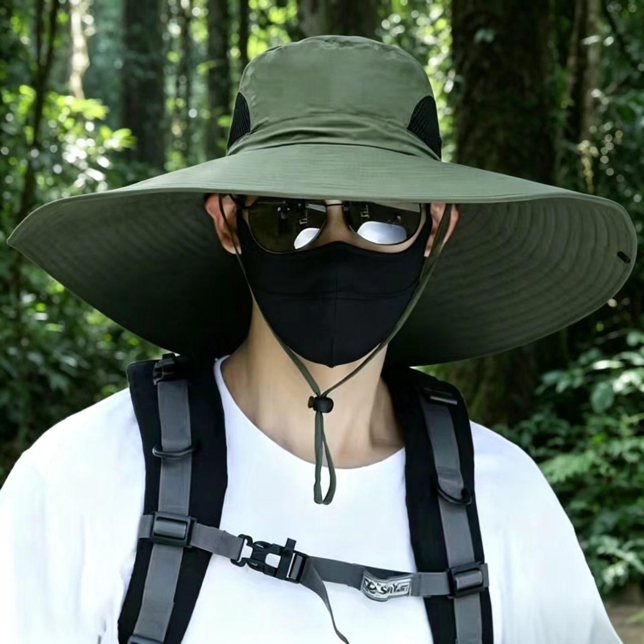 Source Factory 15cm Large Brim Outdoor Sun Hat for Men, Hiking Sun Protection Fisherman Hat, Sun Protection Face Cover, Wholesale in Stock