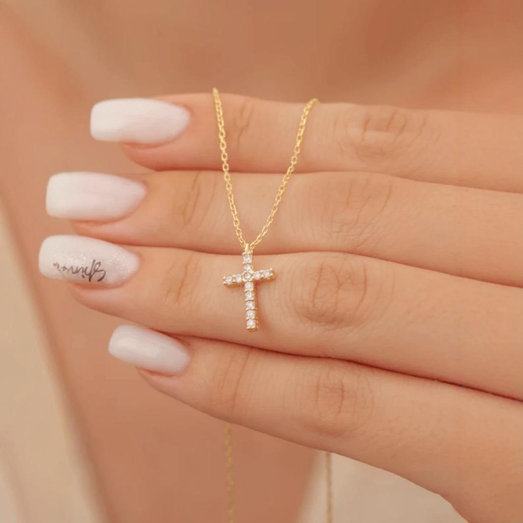 European and American Cross-border Shine Hot Cross Necklace Full Diamond Women's Clavicle Chain Gold Pendant Girls' Necklace