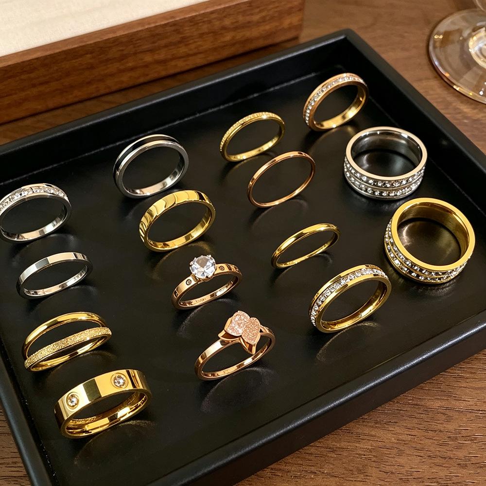 Non-fading fashionable light luxury titanium steel full-diamond ring for women, popular on Instagram, niche influencer hot item, simple thin ring, tail ring