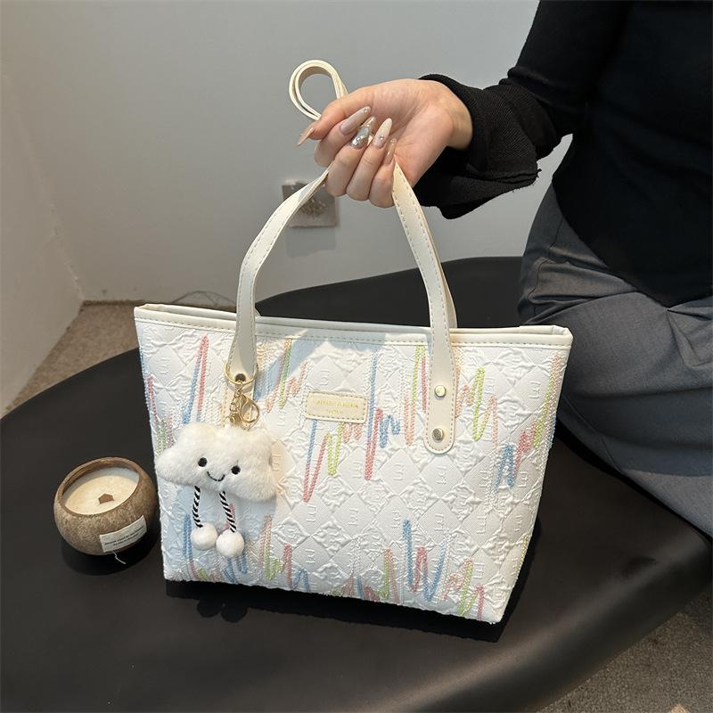 Large-Capacity Tote Bag for Women, 2025 Autumn and Winter New Style, Contrasting Color Striped Design, Crossbody Bag, High-End Shoulder Bag