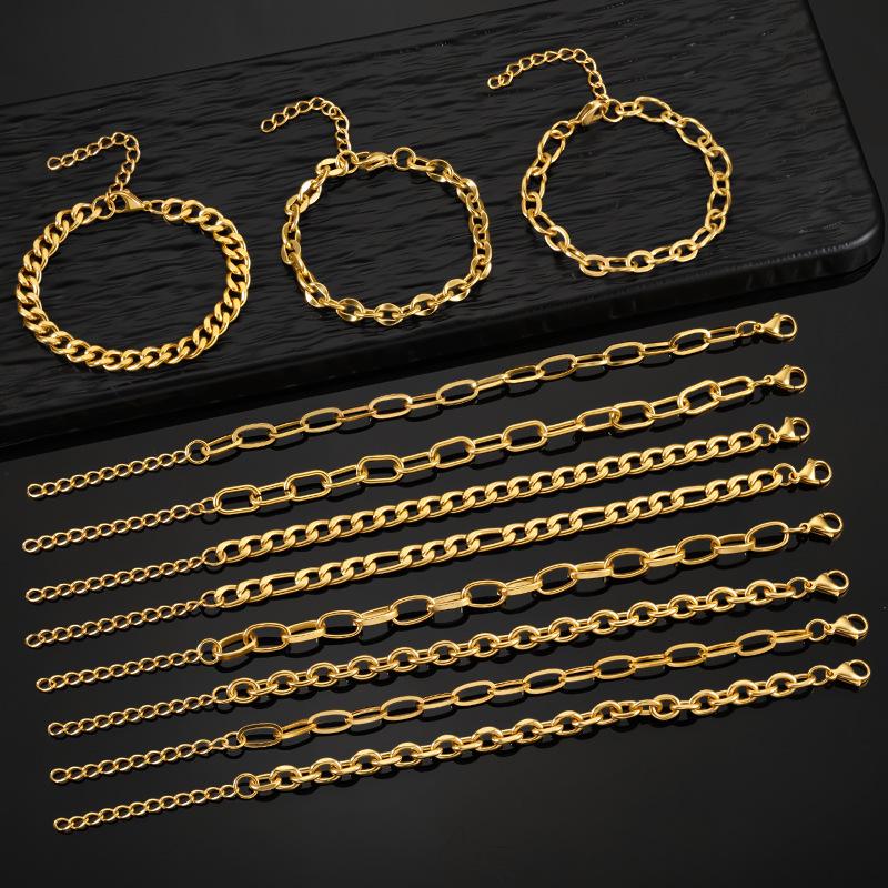 European and American Ins Titanium Steel Bracelet Stylish Niche Hip-Hop Cuban Chain Thick Chain Stainless Steel Vacuum Electroplating 18K Gold Bracelet
